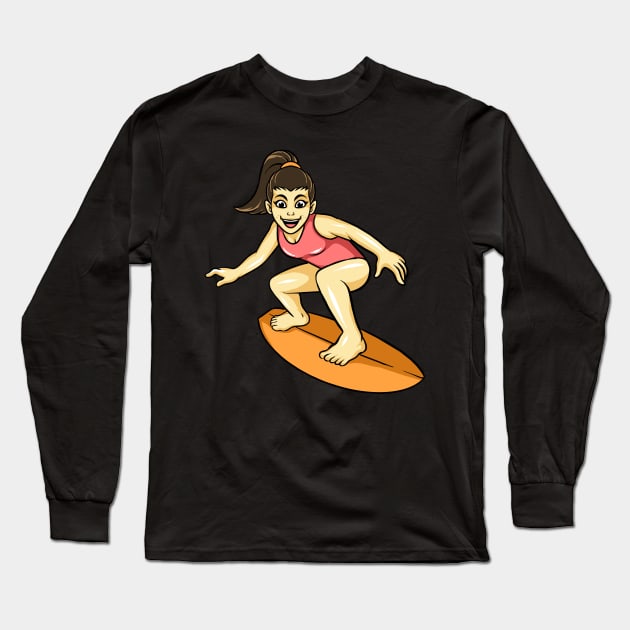 Surfing Girl Summer Long Sleeve T-Shirt by fromherotozero